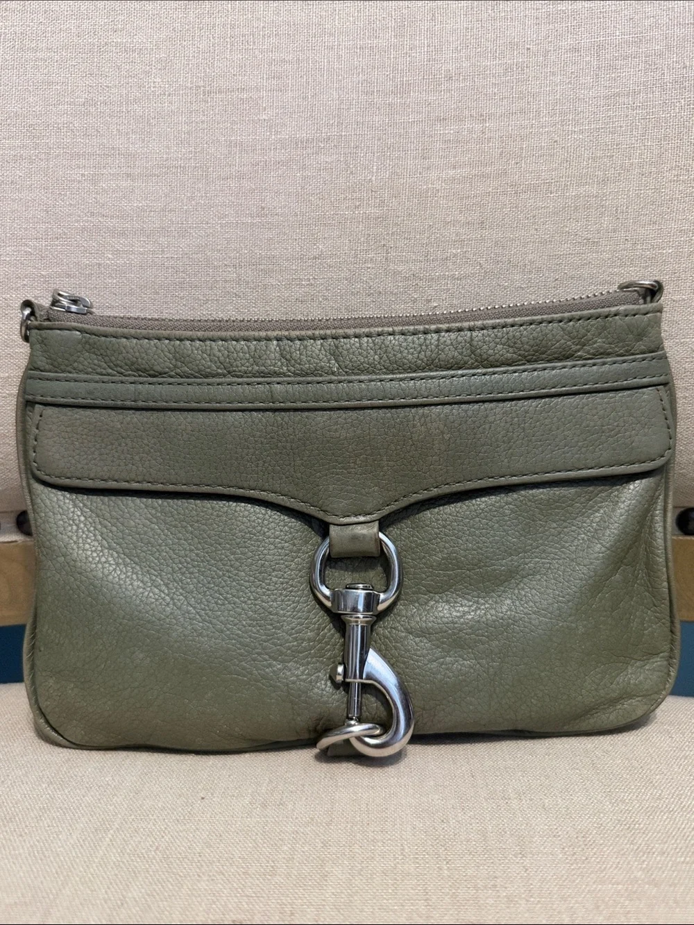 Rebecca Minkoff Olive Green Pebbled Leather Clutch WELL LOVED